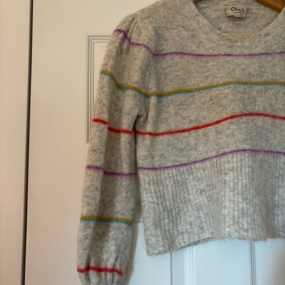 Anthropologie Charli Alpaca Wool Angie Grey Striped Sweater Cozy Boho Soft XS - Picture 5 of 9